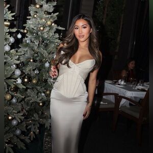 House of CB Strapless Satin Corset Maxi Dress in Ivory